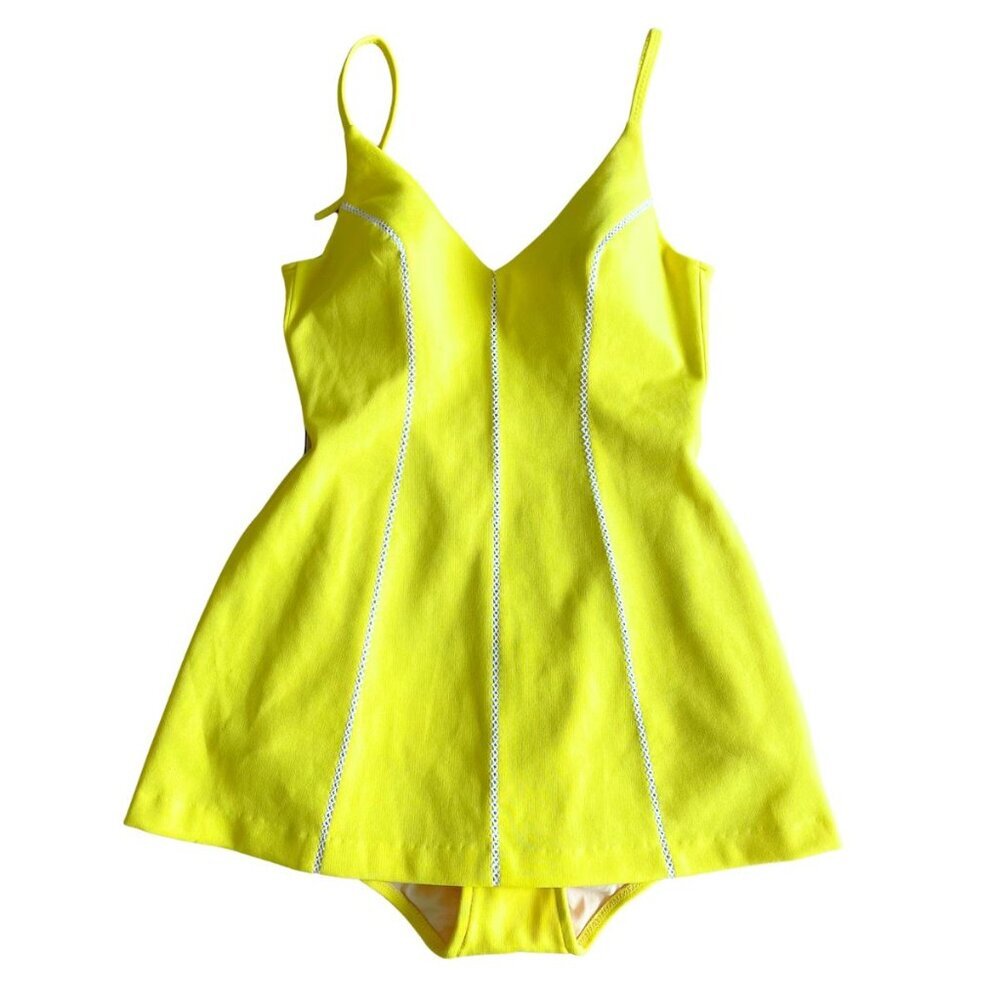 VINTAGE RARE Cole of California Pin-Up Style Yellow One Piece Swimsuit - Size 14